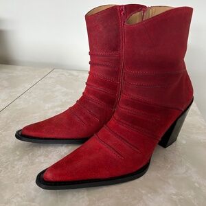 John Fluevog Red Ankle Boots Dolores